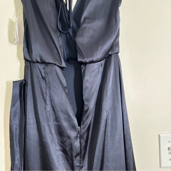 NWT Dessy Collection Cap Sleeve Blouson Faux Wrap Maxi Dress Midnight Navy Blue - Picture 9 of 10